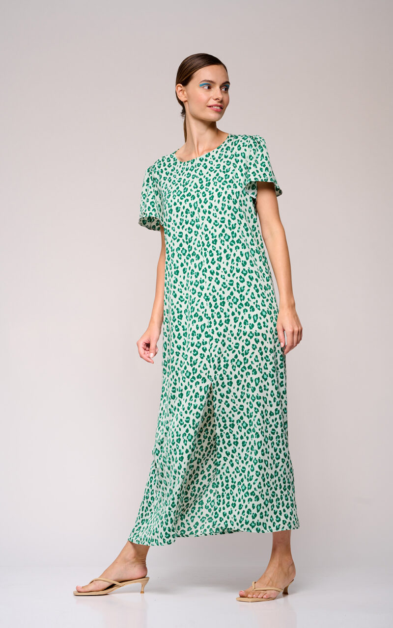 שמלת מקסי בהדפס מנומר בגווני ירוק